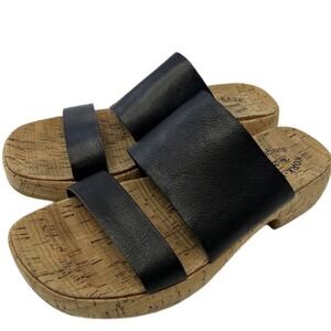Kork-Ease Alia Sandals 8 M Black Leather 2 Inch Heel Chunky Platform Menzie